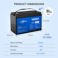 Vterun SB100 深循環太陽能電池,具有低溫保護功能
