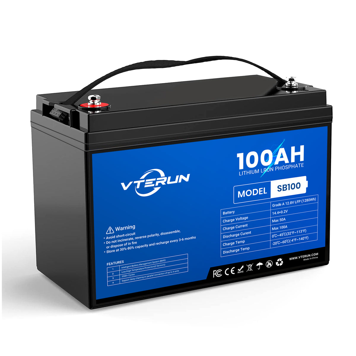 Vterun SB100 Deep Cycle Solar Battery with Low Temperature Protection
